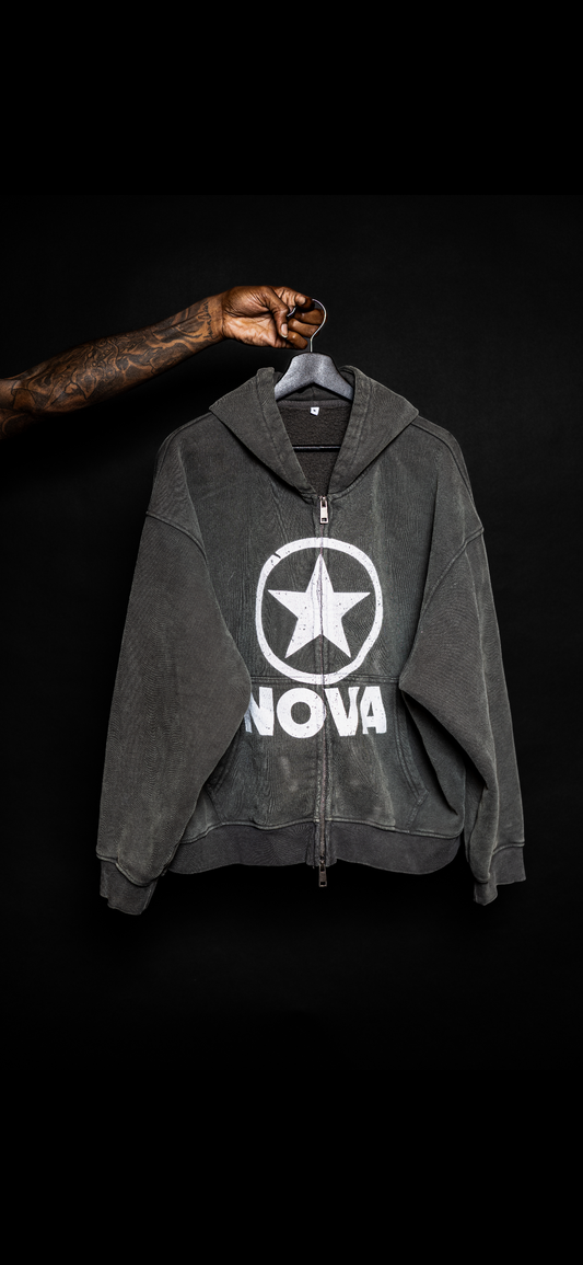 Grey Washed Zip-Up Hoodie