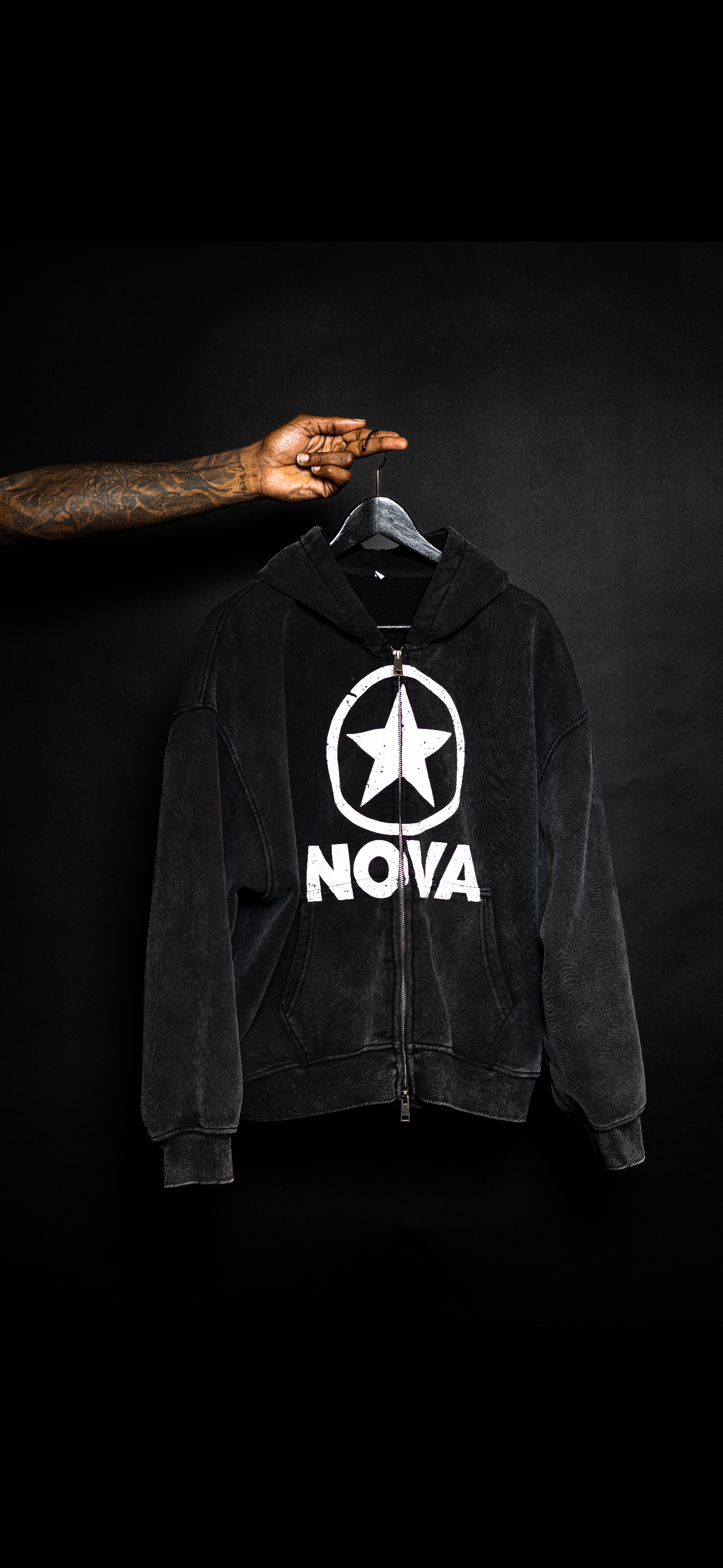 Black Washed Zip-Up Hoodie